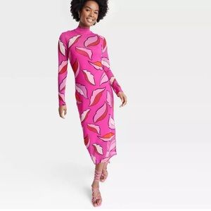 Prelove Midi Long Sleeve Mesh Body-con Pink Dress